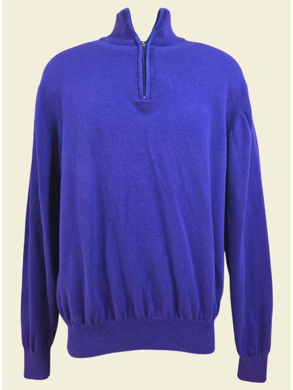 Johnnie-O Mens Purple 1/4 Zip Pullover Sweater Medium Cotton Merino Wool Blend